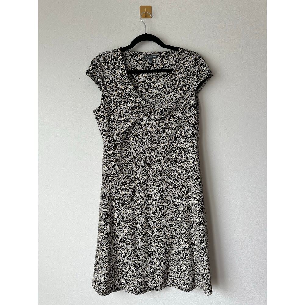 Toad & Co Floral Dress Black White Daisy Print Fit Flare Lyocel Cotton Dress  L